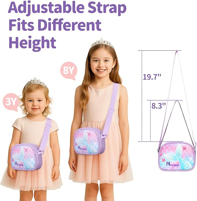 Girls Purse with Gift Box - Cute Toddler Purse for 3 4 5 6 7 8 Year Old Girls Birthday Christmas Gifts Kids Crossbody Bag with Adjustable Strap, Purple Mermaid