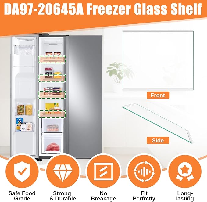 Upgraded DA97-20645A Freezer Glass Shelf Compatible with Samsung Fridge Shelf Replacement RS27T5200SR Refrigerator Glass Shelf For Samsung Refrigerator Parts Replacement Freezer Shelves Tempered Glass