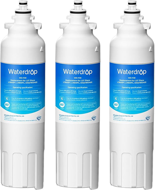 Waterdrop ADQ73613401 Refrigerator Water Filter, Replacement for LG® LT800P®, ADQ73613408, ADQ75795104, ADQ73613402, Kenmore 9490, 46-9490, LSXS26326S, LMXC23746S, LSXS26366S, WD-F20, Pack of 3