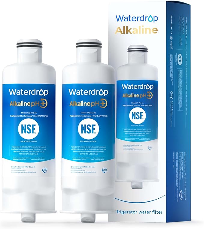 Waterdrop Alkaline DA97-17376B Refrigerator Water Filter, Enhances pH, Replacement for Samsung® HAF-QIN/EXP, DA97-08006C, RF28R7201SR, RF28R7351SG, WD-F45-AL, 2 Filters