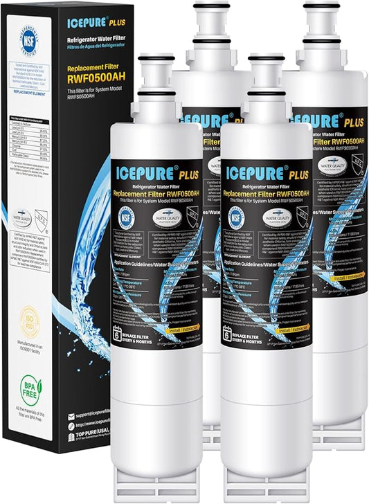 ICEPURE PLUS NSF53&42 Refrigerator Water Filter Replacement for Whirlpool 4396508 4396510, Everydrop EDR5RXD1, Filter 5, 4392857, WF285 PNL240V 4396918 9010 WF-NL300 WF-L500 RWF0500A RWF0500AH 4PACK