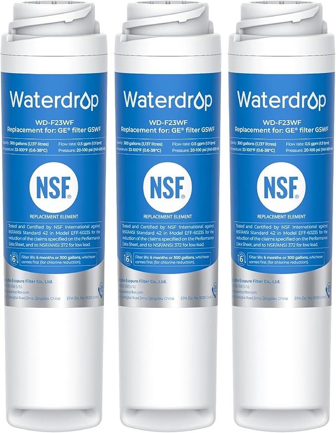 Waterdrop GSWF Refrigerator Water Filter, Replacement for GE® GSWF Smart Water 238C2334P001, Kenmore® 46-9914, 469914, 9914, 3 Pack