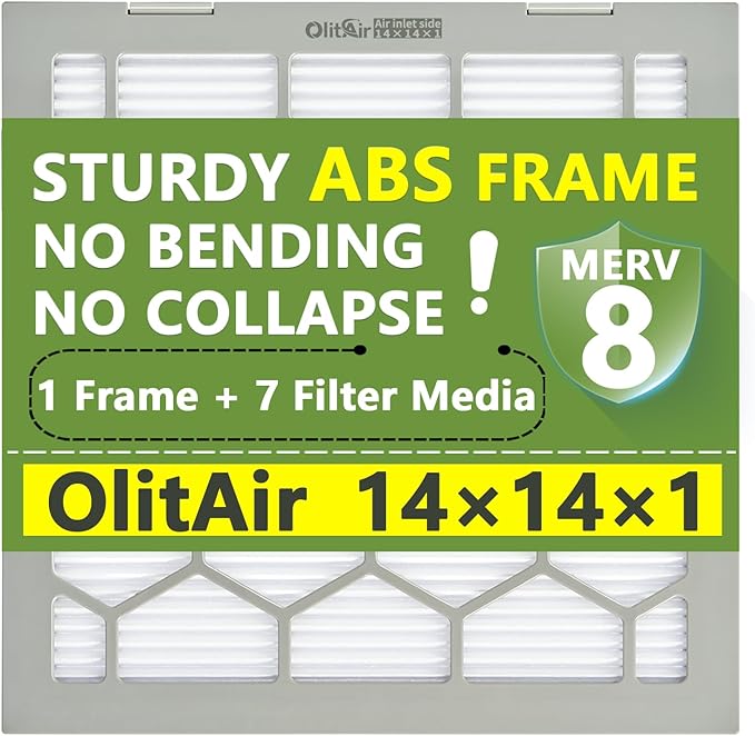 14x14x1 MERV 8 Air Filter,AC Furnace Air Filter,Reusable ABS Plastic Frame, 7 Pack Replaceable Filter Media (Actual Size: 13 3/4" x 13 3/4" x 3/4")