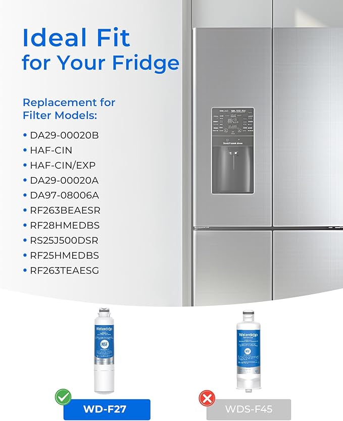 Waterdrop DA29-00020B Refrigerator Water Filter, Replacement for Samsung® HAF-CIN/EXP, DA29-00020B-1, RF263BEAESR, RF263TEAESG, RF4287HARS, Reduce Chlorine, bad Taste and Odor