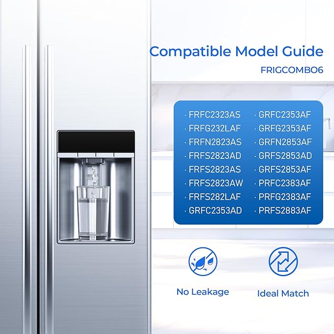 TEEHAY PWF-1 FPPWFU01 Water Filter & PureAir AF-2 FRGPAAF2 Air Filter Combo, Compatible with Frigidaire FRIGCOMBO6, FRFC2323AS, FRFG232LAF, FRFN2823AS, FRFS2823AD, FRFS2823AS, FRFS2823AW, 1 Combo