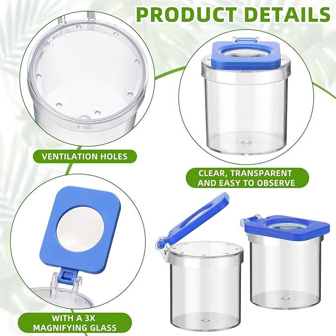 20 Pack Insect Bug Viewer Kit for Kids with Tweezers Explorer Outdoor Set Bug Catcher Containers for Insects Magnifying Insect Box Observation Kit for Science Nature Exploration Collecting