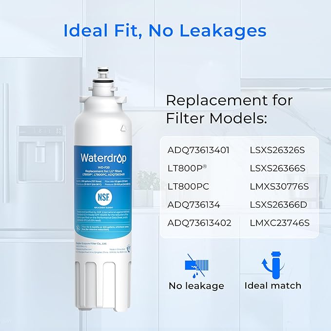 Waterdrop ADQ73613401 Refrigerator Water Filter & Air Filter, Replacement for LG® LT800P®, ADQ73613408, ADQ75795104, ADQ73613402, Kenmore 9490, 46-9490, LSXS26326S, LMXC23746S, LSXS26366S