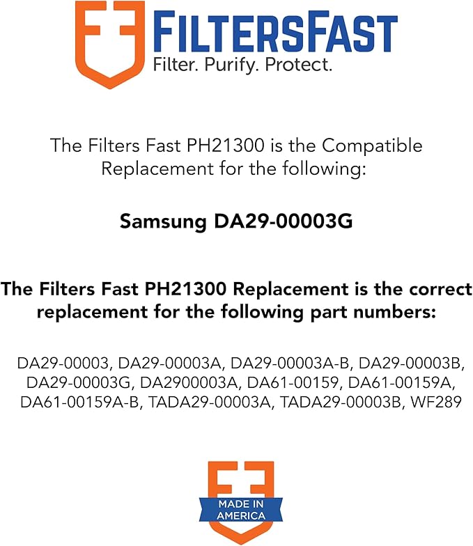 Filters Fast PH21310 Compatible Replacement for Samsung DA29-00020B Carbon Water Filter Cartridge, Fridge Refrigerator Water Dispenser