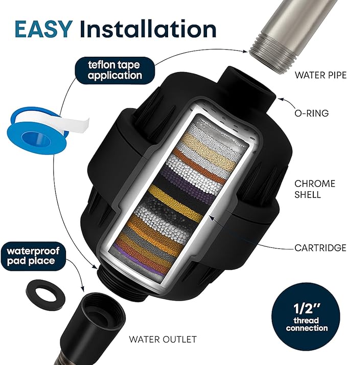 30 Stage Shower Filter Shower Head Filter High Output Softener Reduces Dry Skin Chlorine Odors Black for Hard Water Shower Head Filter Black