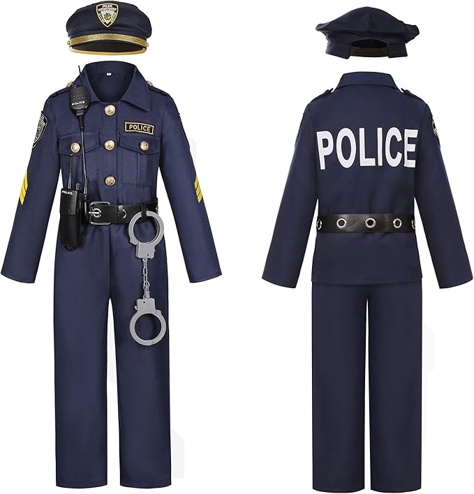 Kids Police Officer Costume Set For Boys Cop Uniform Costume for Halloween Cosplay Party
