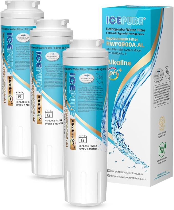 ICEPURE Alkaline UKF8001 Refrigerator Water Filter Replacement for Whirlpool EDR4RXD1, EveryDrop Filter 4, Maytag UKF8001, 4396395, UKF8001P, UKF8001AXX, RFC0900A, UKF8001AXX-200, Enhances PH, 3 Pack