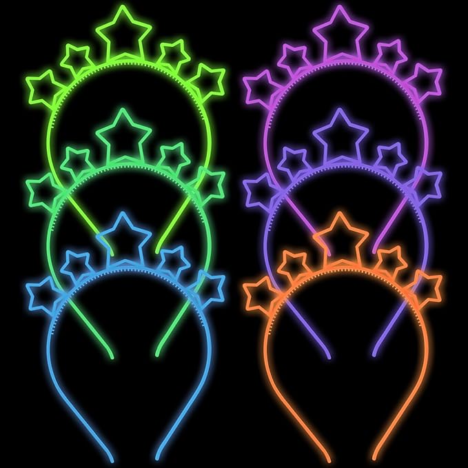 ZIRICHER Luminous Star Headband,Glow In Dark Plastic Hairbands with Teeth Cute Cartoon Hair Hoops for Girls Kids,Party Headbands(6Pcs)