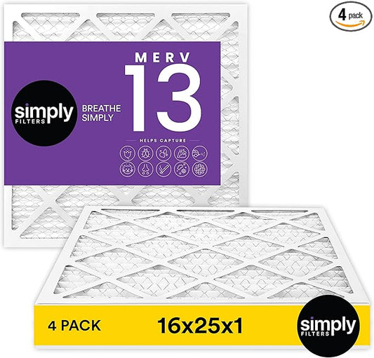 Simply 16x25x1 Air Filter, Merv 13, MPR 1500, 4 Pack, Furnace Air Filter for HVAC (Actual Size: 15.75"x24.75"x0.75") DUST, Pet, & Allergy Control