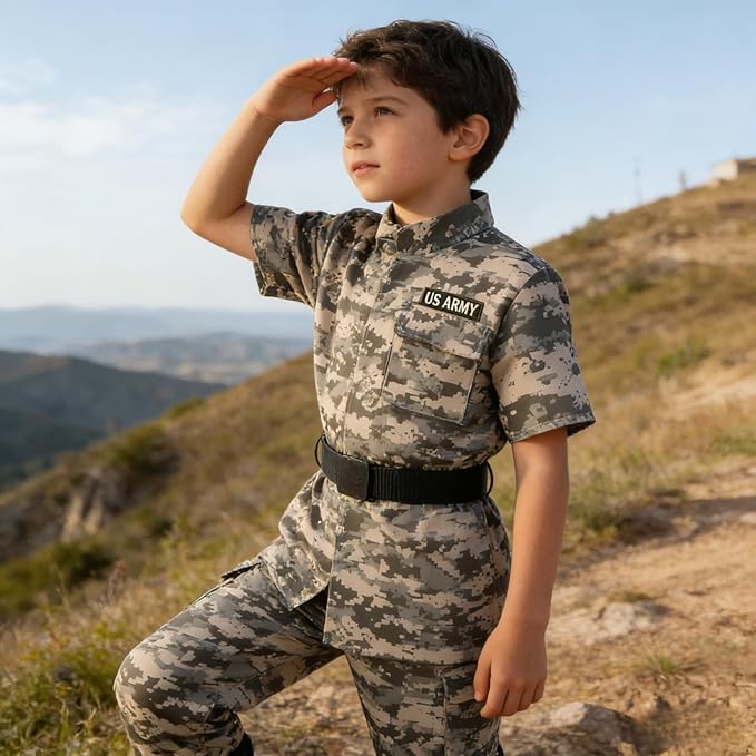 GRAJTCIN Kids Army Costume Long sleeve Halloween Party Military Soldier Dress Up Boys Costume for 4-14Y 11 PCS