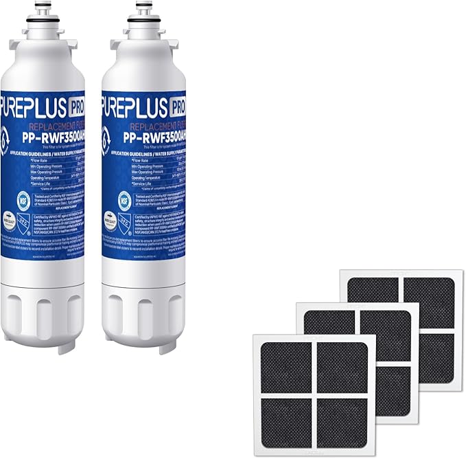 PUREPLUS LT800P NSF/ANSI 53&42 Certified Replacement for LG ADQ73613401, Kenmore 469490, 9490, ADQ73613402, ADQ736134, LSXS26326S LMXC23746S, LT120F, Refrigerator Water and Air Filter Combo