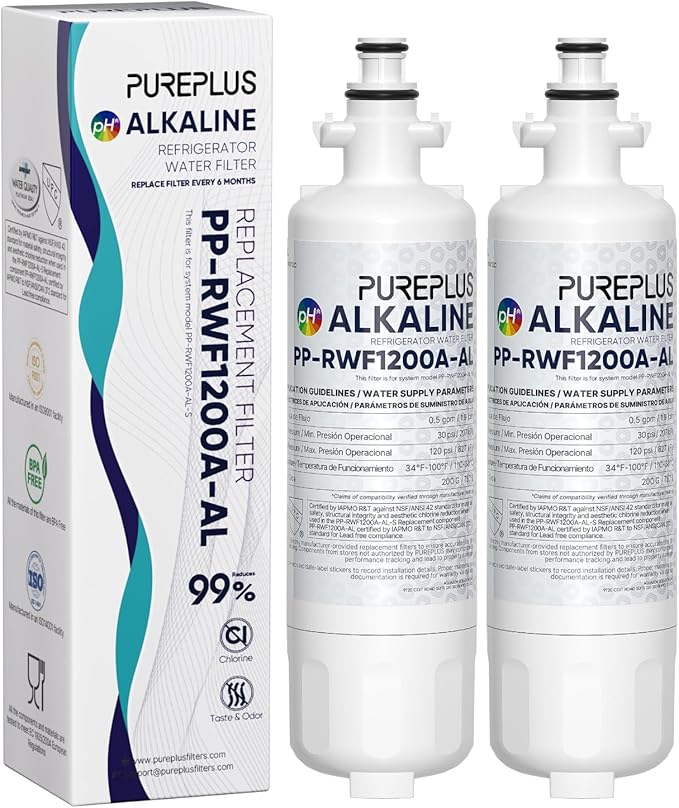 PUREPLUS Alkaline 9690 Replacement for Kenmore Elite 469690, LG LT700P, RFC 1200A, ADQ36006102, ADQ36006101,LFX28968ST,LFXS29626S,LFXS30766S,LFX31925ST,PL-500,RWF1052, Refrigerator Water Filter, 2Pack
