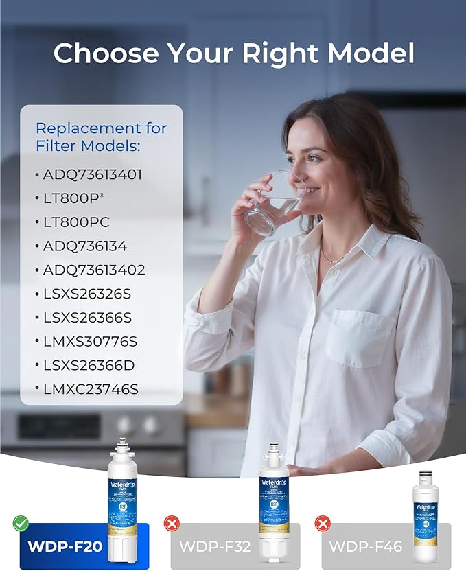 Waterdrop Plus ADQ73613401 NSF 401&53&42 Certified Refrigerator Water Filter and Air Filter, Reduce Lead&PFAS Replacement for LG® LT800P®, ADQ73613402, Kenmore 9490, LT120F®, 3 Combo, Package May Vary