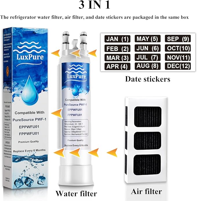 PWF-1 FPPWFU01Refrigerator Water Filter & PureAir Ultra II PAULTRA2 Air Filter Combo, Compatible with FRIGCOMBO13, FRSS26L3AF, FRSS2333AS, FRSC2333AS, FRSS2323AB, (2+2- Combo)