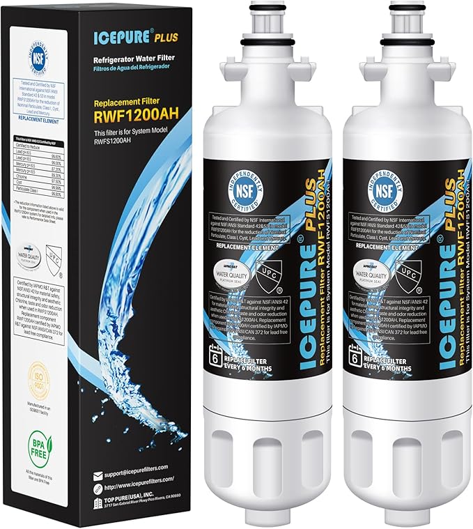 ICEPURE PLUS 46-9690 NSF/ANSI 53 Certified Replacement for LG LT700P ADQ36006101, Kenmore Elite 9690 ADQ36006102, LFX28979ST, RWF1200A, LFX25978ST, LFXS30766S Refrigerator Water Filter,2PACK