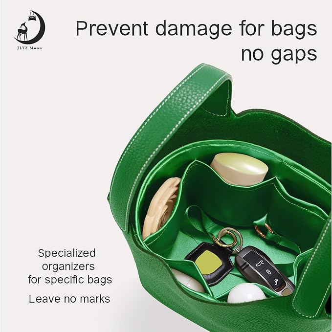 Picotin 18 Bag Insert Oval with Zipper, Purse Organizer Compatible with Hermes Picotin, Silky Bag Insert, Lightweight and Soft Touch (PC18 Oval, Bambou)