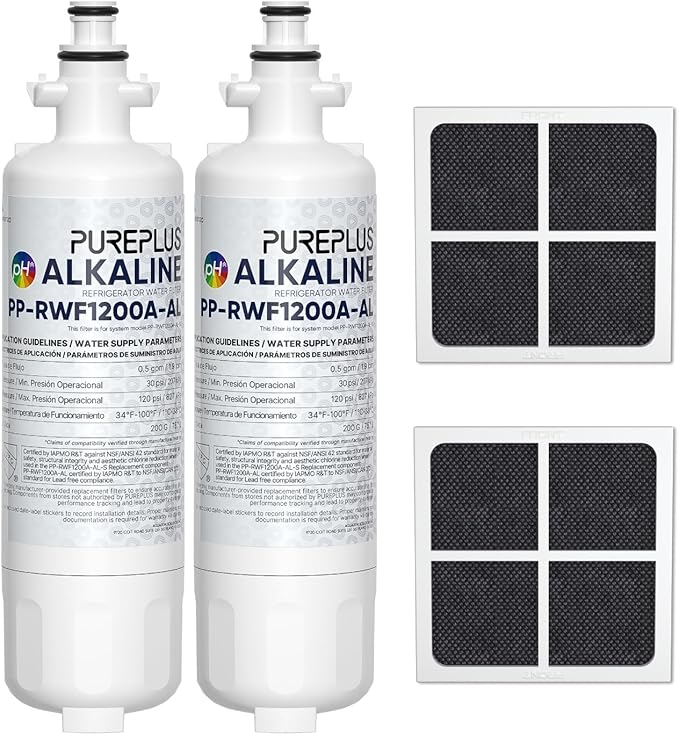 PUREPLUS Alkaline 469690 LT700P Replacement for LG Kenmore Elite 9690, ADQ36006102, ADQ36006101, LFXS30766S, LFX28968ST,LFX31925ST,PL-500,RWF1052, LT120F Refrigerator Water and Air Filter Combo, 2Pack