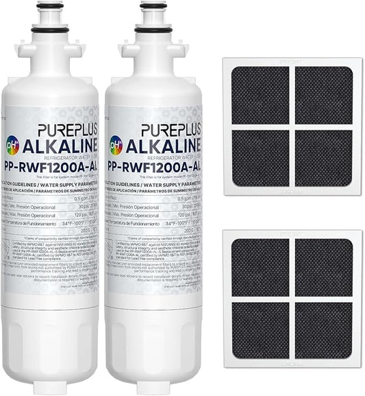 PUREPLUS Alkaline 469690 LT700P Replacement for LG Kenmore Elite 9690, ADQ36006102, ADQ36006101, LFXS30766S, LFX28968ST,LFX31925ST,PL-500,RWF1052, LT120F Refrigerator Water and Air Filter Combo, 2Pack