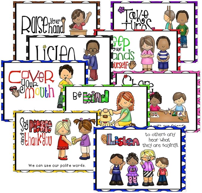 Lachilly 9 Sheets Classroom Rules Posters, Classroom Wall Decoration, Class Organization Charts, Bulletin Board Set, Classroom Decoration for Kindergarten Preschool Primary Middle High School