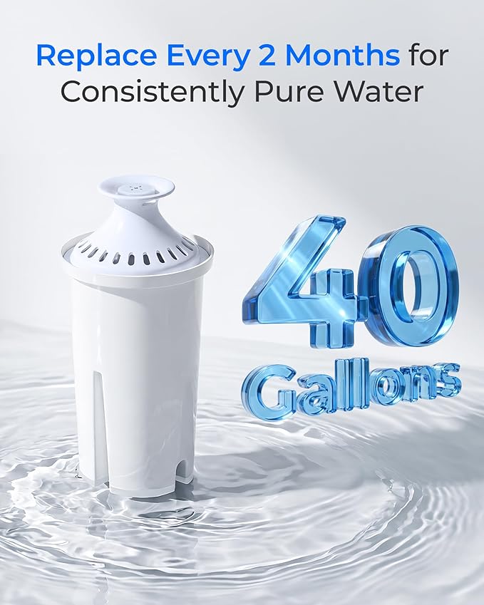Waterdrop Alkaline Water Filter, Filter Replacement for Brita® Pitchers and Dispensers, 2 Months, Mineralized Alkaline Water, Increases Water PH, 3-pack