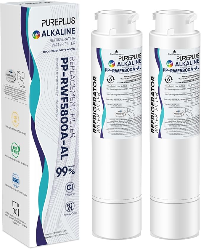 PUREPLUS EPTWFU01 Alkaline Refrigerator Water Filter, Compatible with Frigidaire EWF02, GP006, Pure Source Ultra II, RWF5800A, 2Pack