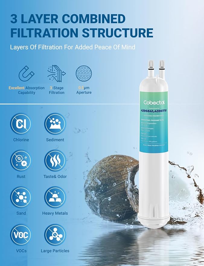 4396841 edr3rxd1 Water Filter Replacement for whirlpool water filter, Compatible with Everydrop Filter 3,kenmore 9030, 460-9083, 9083, 4396841, 4396710,3pack, Cobectal