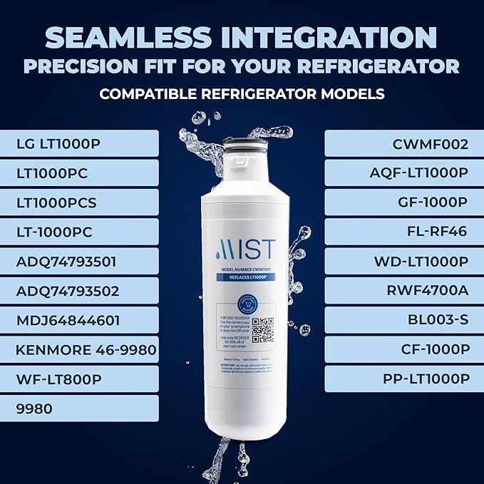 Mist LT1000P Water Filter and Air Filter replacement for LG : ADQ747935, MDJ64844601, LMXS28626D, LT1000PC, LT-1000PC Kenmore 46-9980, 469981 & LT120F (3 Combo Pack) Refrigerator Water Filter