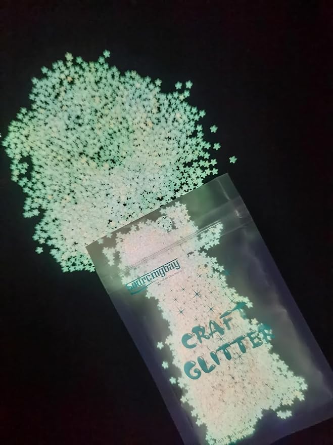Glow-in-The-Dark Purple Star Glitter Flakes, 3 mm Luminous Plastic Sequins, 10 g Bag for Resin Crafts, Nail Art, Slime & Party Decor