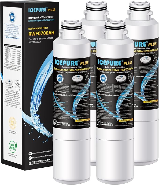 ICEPURE PLUS NSF/ANSI 53&42 DA29-00020B Refrigerator Water Filter,Replacement for Samsung DA97-08006A, DA29-00020A, RF28JBEDBSG, HAF-CIN/EXP, HAF-CIN, KENMORE 469101, RF28HMEDBSR, RF4287HARS,4PACK
