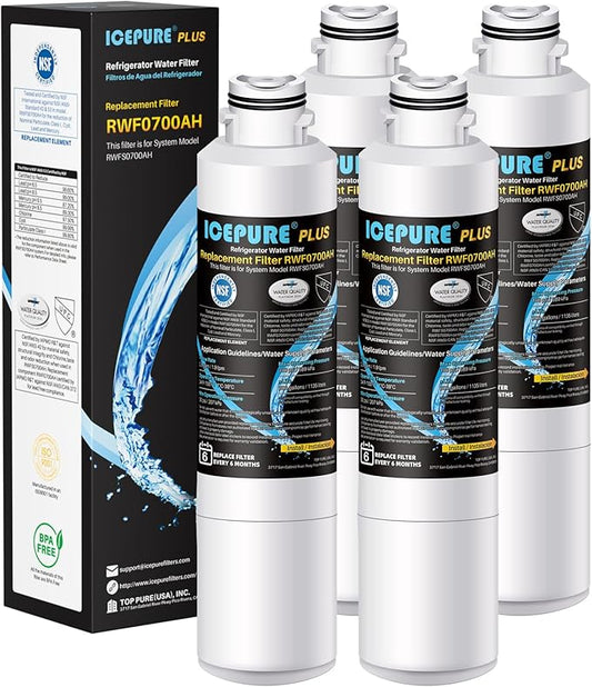 ICEPURE PLUS NSF/ANSI 53&42 DA29-00020B Refrigerator Water Filter,Replacement for Samsung DA97-08006A, DA29-00020A, RF28JBEDBSG, HAF-CIN/EXP, HAF-CIN, KENMORE 469101, RF28HMEDBSR, RF4287HARS,4PACK
