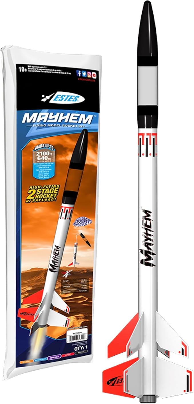 Estes 1320 Mayhem Model Rocket Kit, Advanced 2-Stage Flying-Rocket-Model Kit for Ages 10+