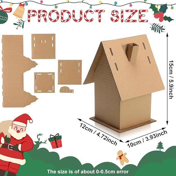 Cholemy 12 Pcs Christmas Gingerbread House Cardboard House Crafts Bulk Make a Gingerbread Cardboard Novelty Holiday Crafts for Christmas Winter Family DIY Decors (Classic)