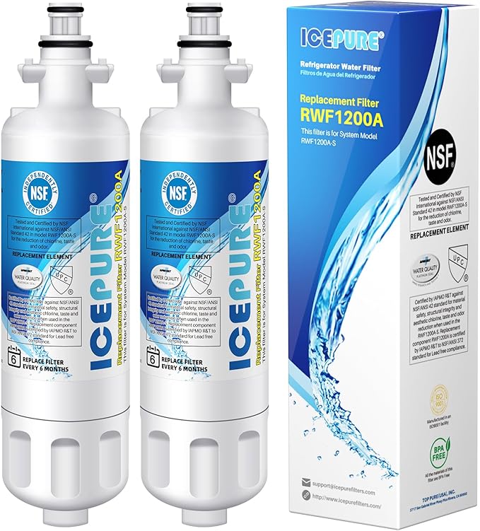 ICEPURE ADQ36006101 9690 Water Filter Replacement for LG LT700P, Kenmore Elite 46-9690 ADQ36006102, RWF1200A, CLCH106, RWF1052 LFX28968ST LFXS29626S LFXS30766S LFX31925ST Refrigerator Filter, 2PACK
