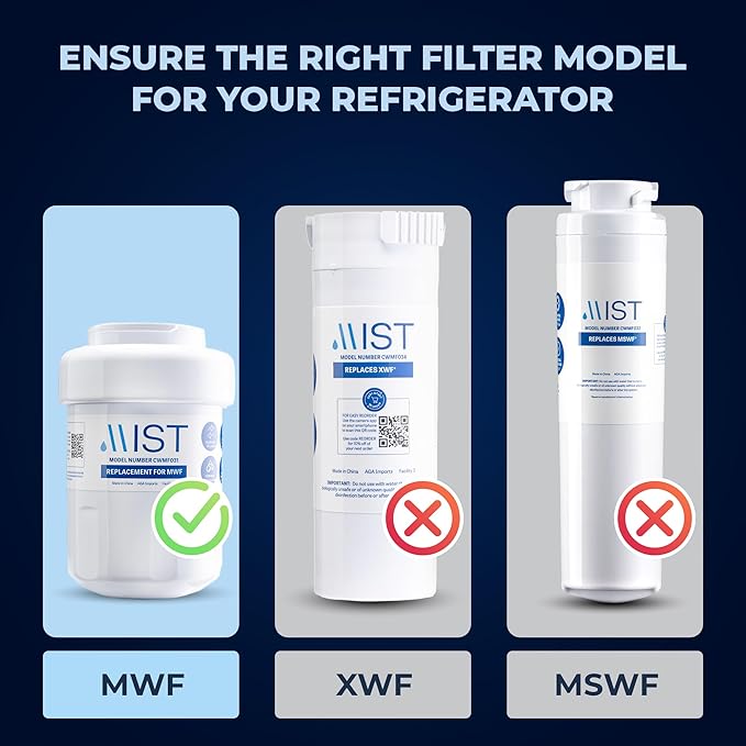 MIST Replacement for MWF Water Filter for GE, Refrigerator Water Filter compatible with MWFP, MWFA, GWF, HWF, Smart Water, WFC1201, Kenmore 9991, 469991, WFC1201, GSE25GSHECSS (3 pack)