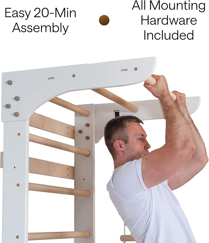 WEDANTA Wooden Swedish Ladder Wall Set – Kids Stall Bars for Exercise – Kids Swedish Gymnastic Wall Gym – Wood Stall Bar Gymnastics Playground – Best Gym for All Family