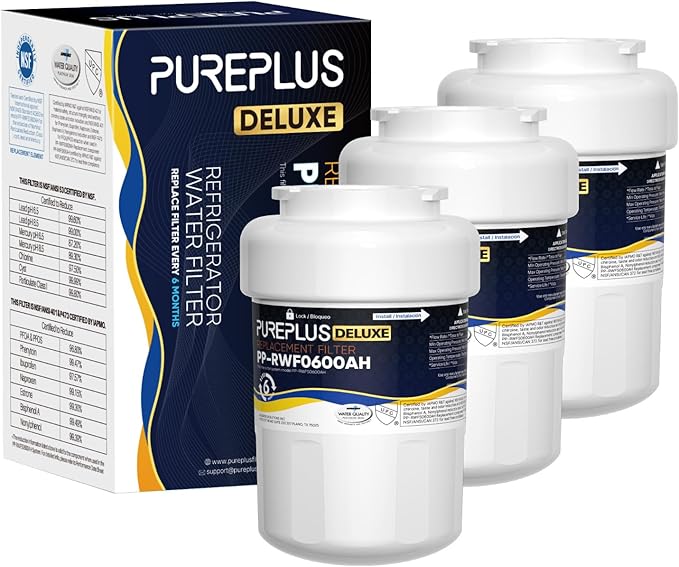 PUREPLUS NSF/ANSI 401, 53, 42 & NSF P473 Certified Replacement for HDX FMG-1, PL-100, WFC1201, PC75009, RWF1060, RWF0600A, 469991 Refrigerator Cartridge,3Pack