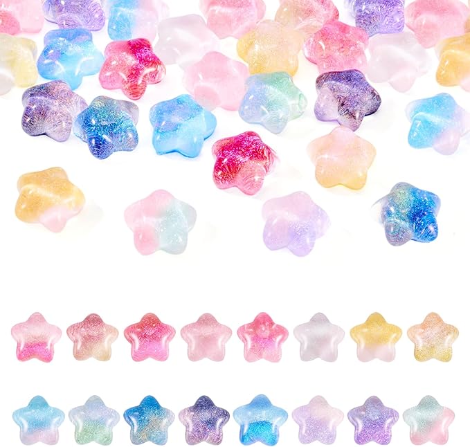 32Pcs Luminous Star Charms Glow in The Dark Star Flatback Charms Colorful Glitter Charm for Scrapbooking Card Hair Clip Jewelry Making Photo Decor