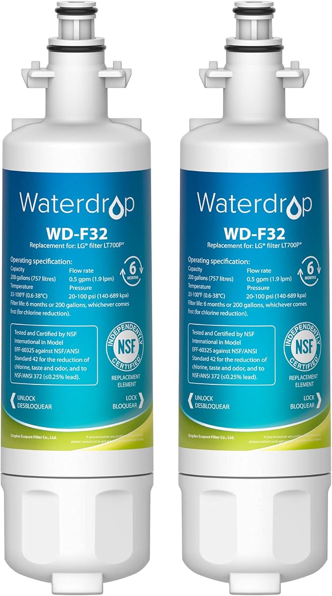 Waterdrop 469690 ADQ36006101 Refrigerator Water Filter, Replacement for LG® LT700P® 5 Pack