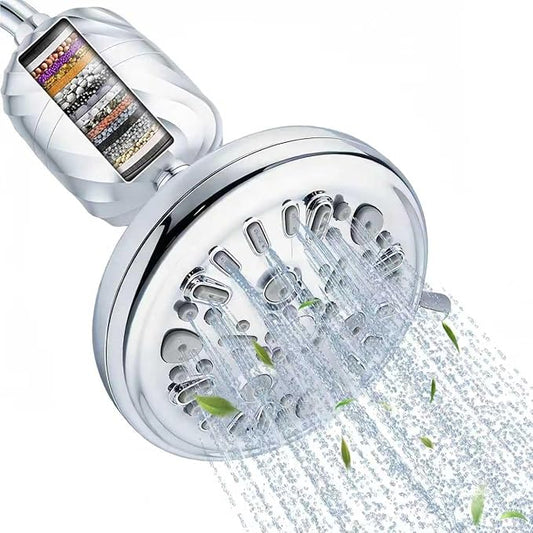 Filtered Shower Head High Pressure for Hard Water - 24 Stage Shower Filter Removes 99% Chlorine & Heavy Metals - Water Softener Showerhead with 7 Spray Settings for Dry Skin & Hair Loss