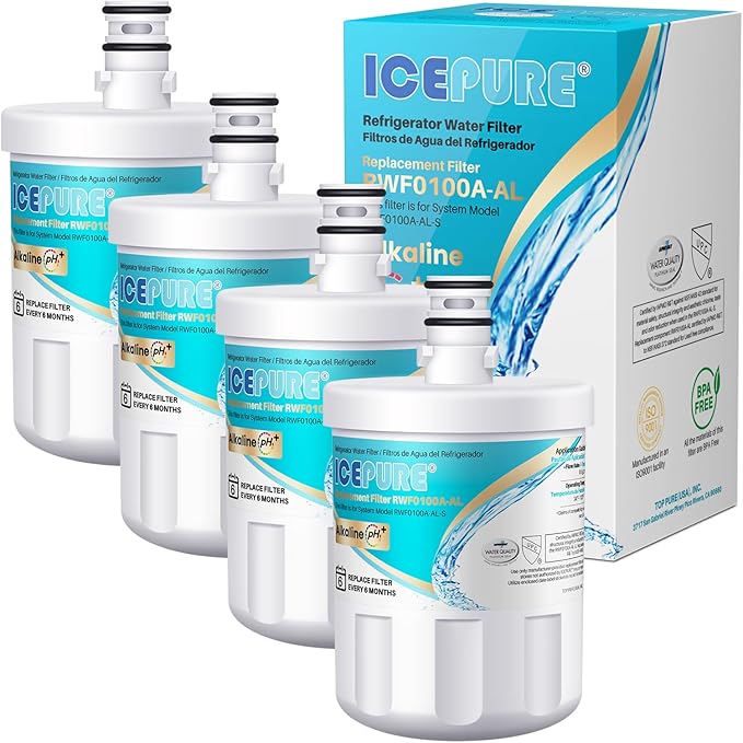 ICEPURE Alkaline 5231JA2002A Refrigerator Water Filter Replacement for LG LT500P, ADQ72910901, GEN11042FR-08, Kenmore 9890, ADQ72910907, LFX25973S, LFX25974ST, 46-9890, LSC27925ST, Enhances PH, 4Pack