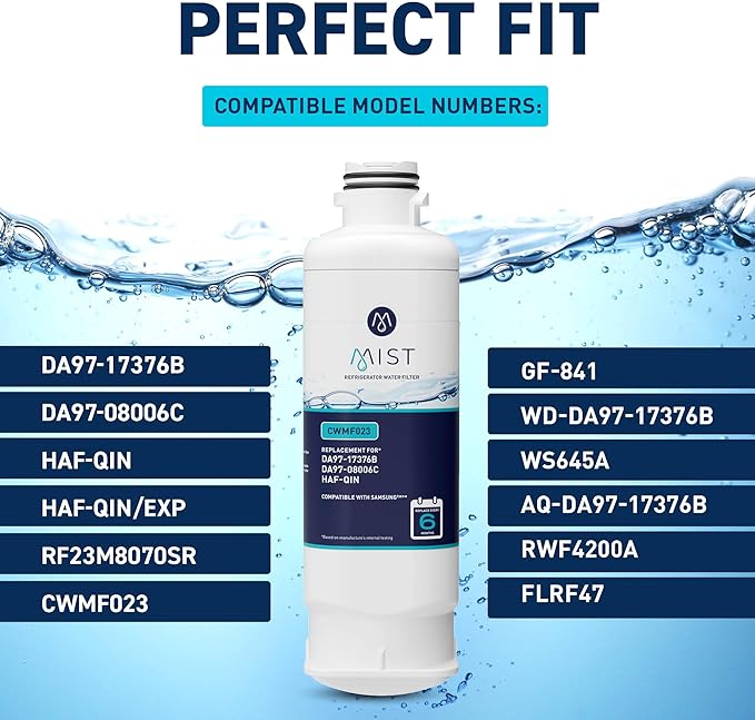Mist HAF-QIN/EXP Refrigerator Water Filter Replacement for Samsung DA97-17376B, DA97-08006C, Refrigerators RF23M8570SR, RF28R7351SR – NSF 42 Certified – 3 Pack