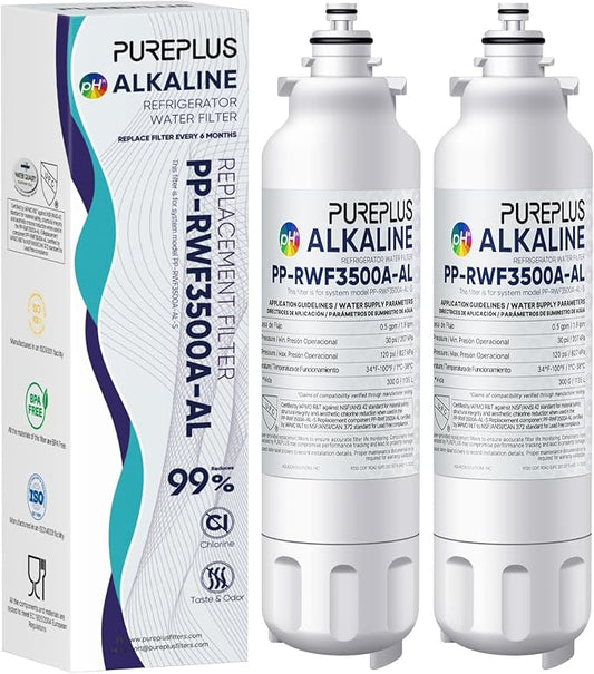 PUREPLUS Alkaline Replacement for ADQ73613401, LG® LT800P®, LT800PC, ADQ736134, ADQ73613402, LSXS26326S, LSXS26366S, LSXS26366D, 46-9490, Refrigerator Water Filter and LT120F® Air Filter, 2Pack