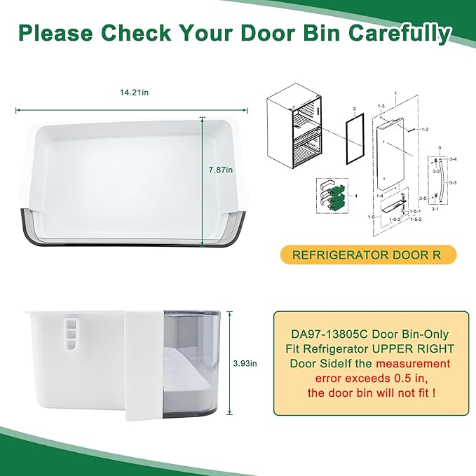 DA97-13805C Door Shelf Bin Compatible with samsung RF28R7201SR, RF28R7201DT, RF28R7201SG, etc, Part Number: 4975639, AP6883505, PS12719908, EAP12719908