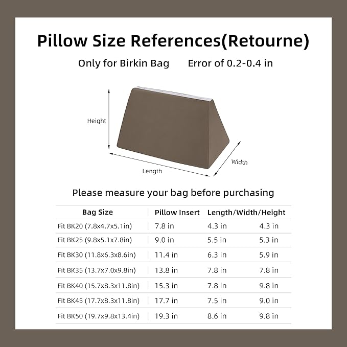 DGAZ Purse Pillow Shaper Insert,Luxury Handbag Tote Shapers, Memory Foam- Fits Birkin 20/25/30/35/40/45/50 Bag(Etoupe Grey,BK25 Retourne)