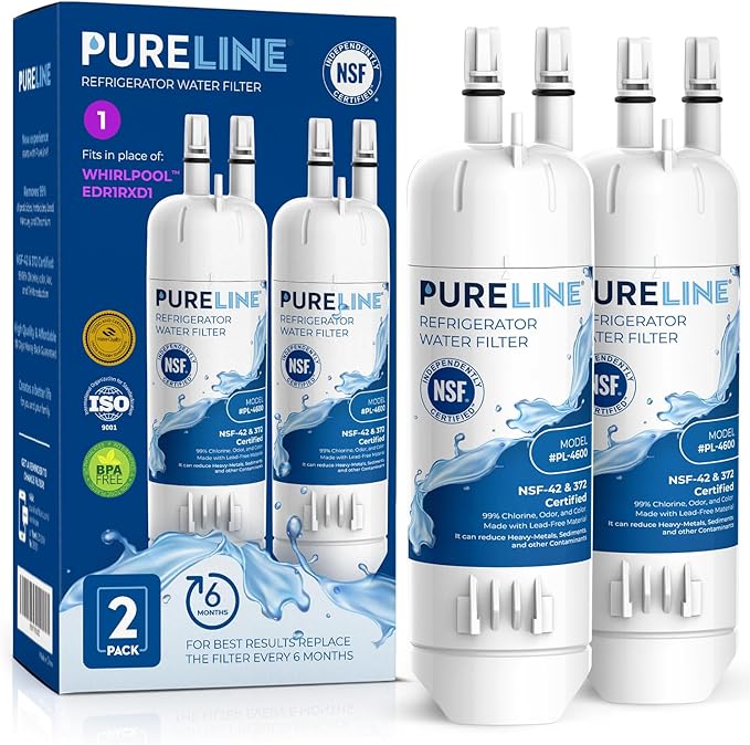 Pureline EDR1RXD1 Water Filter Replacement for Everydrop® Filter 1, W10295370A, P8RFWB2L, P4RFWB, EDR1RXD1B, Kenmore® 46-9081, 46-9930 Refrigerator Water Filter (2 Pack)