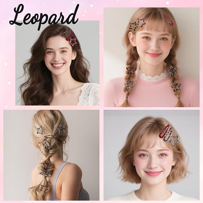 32Pcs Star Hair Clips Y2k Hair Clips Goth Leopard Metal Hair Clip for Thin Thick Curly Long Short Hair Bulk Cute Hair Barrettes Kawaii Snap Hair Pins Y2k Hair Accessories for Women Girls Styling Tools